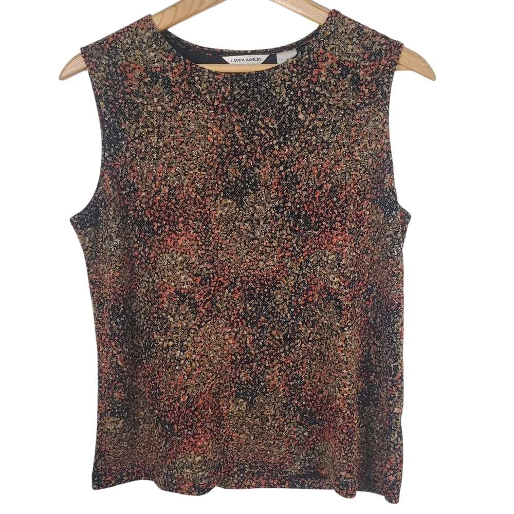 Laura Ashley Multicolor Speckled Tank Top. Orange, Green, Brown.Lined. MED. K130